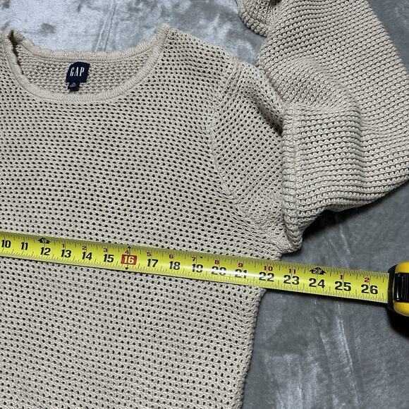 GAP Crewneck Sweater Womens Size XL Beige Open Knit Casual Cottagecore Preppy - Picture 5 of 8